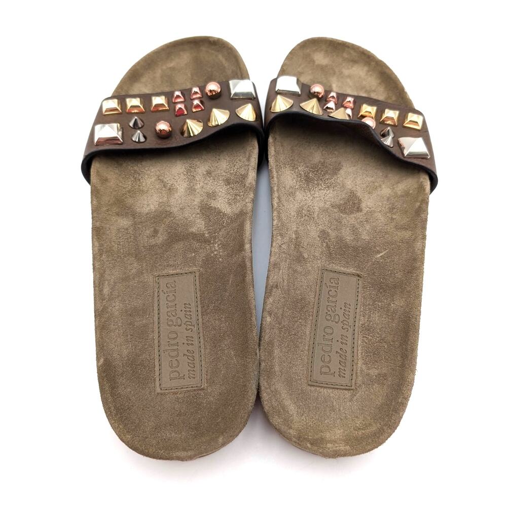 Pedro Garcia Anouk Spike Stud Slide Sandals Women's Brown Size US8.5 EU38.5 - Picture 11 of 11